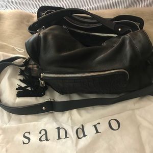 Sandro black suede and leather cross body bag